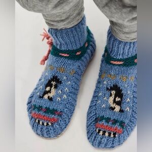 Free People x French Knot Frosty Friends Slippers 100% Wool Bottom 5.5-7.5 NWT